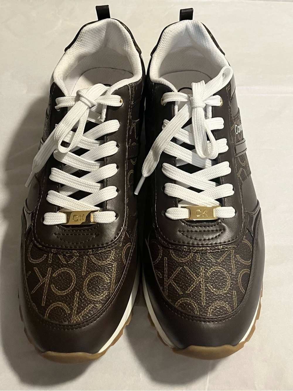 Calvin Klein Women’s Brown and White Logo Athletic Sneakers